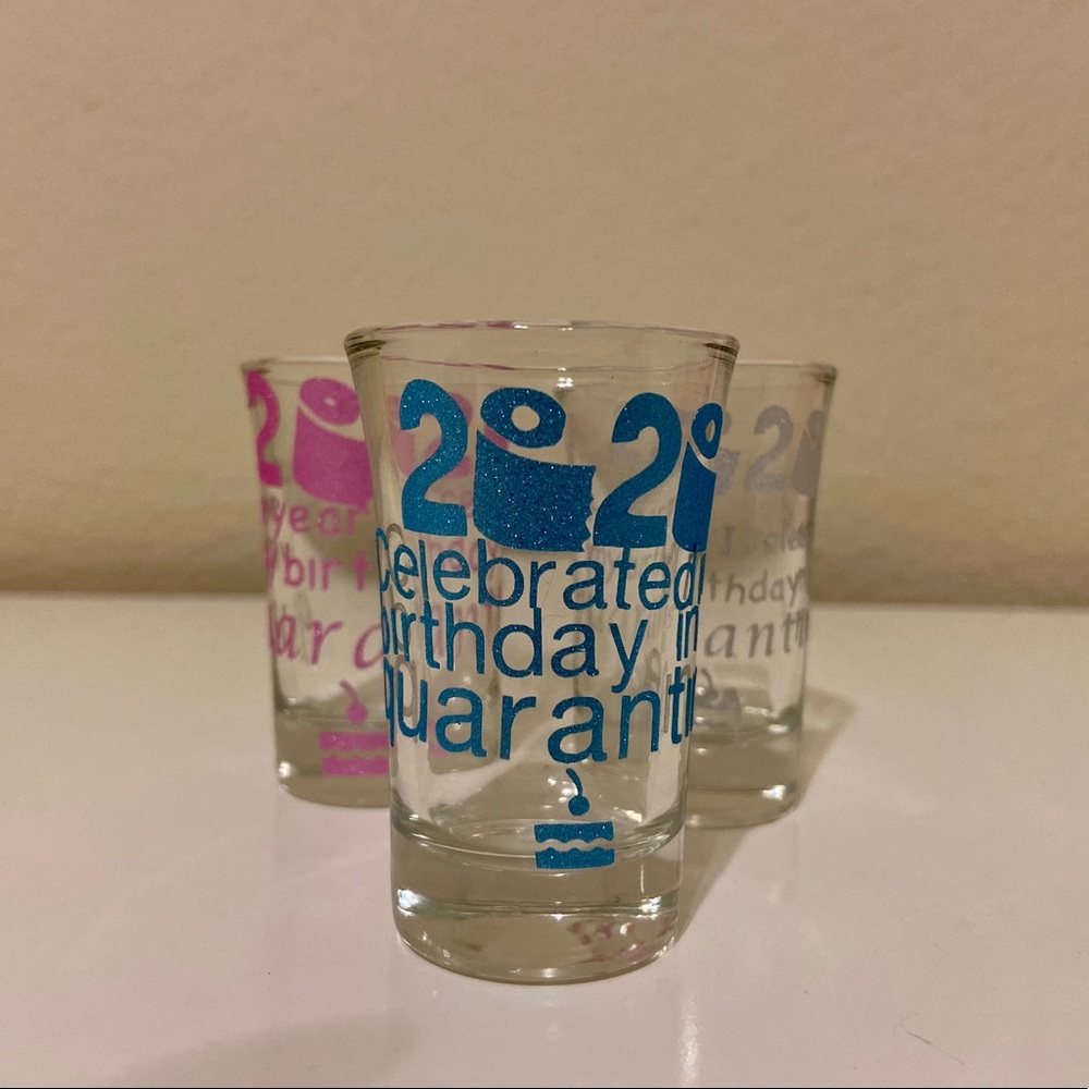 Blue quarantine birthday shot glass